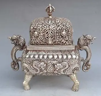 

xd 001658 Chinese Silver Bronze Six Dragon Incense Burner Censer