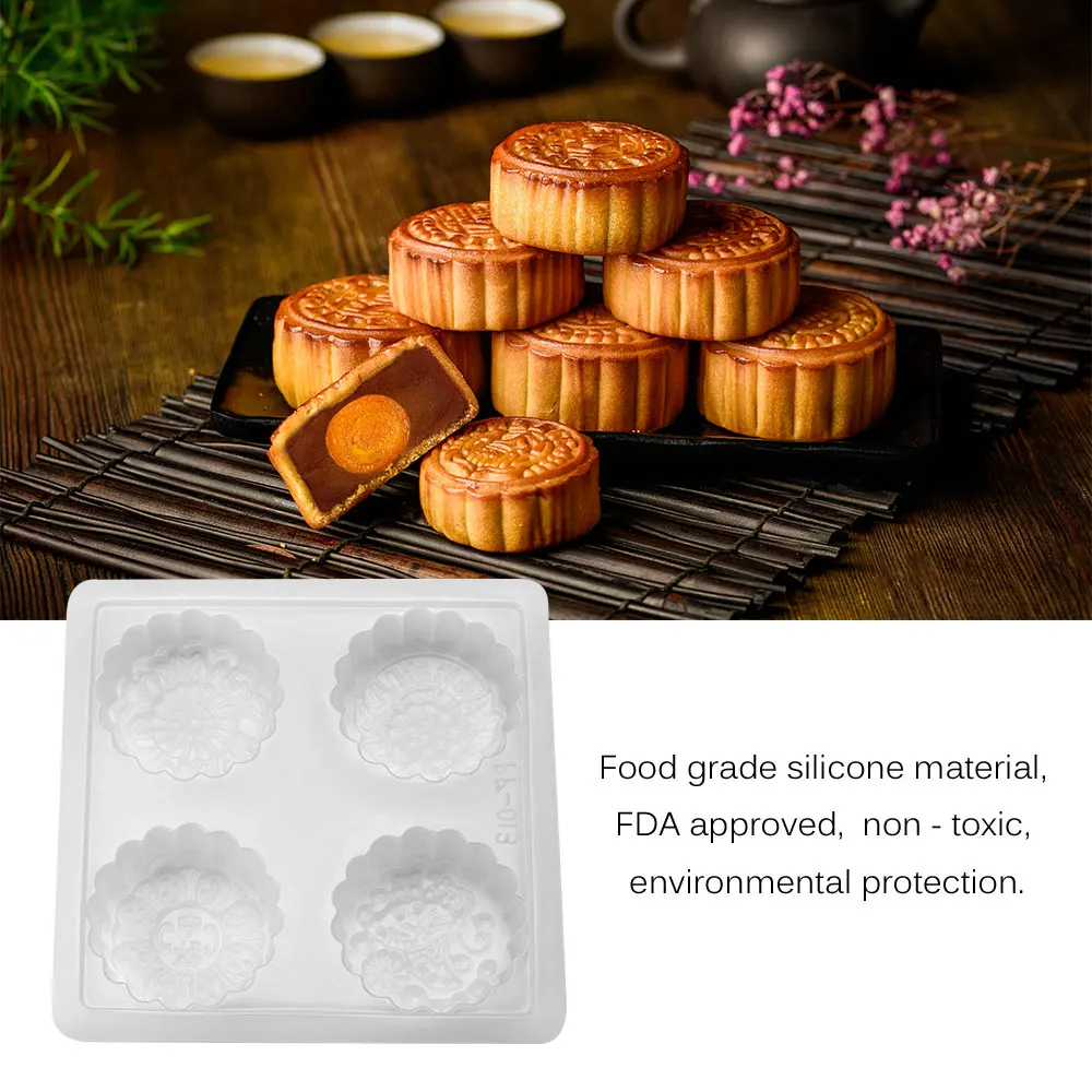 

Non-stick 4 even pudding Jelly Mooncake Mold handmade soap molds flower silicone cake mold heat resistant