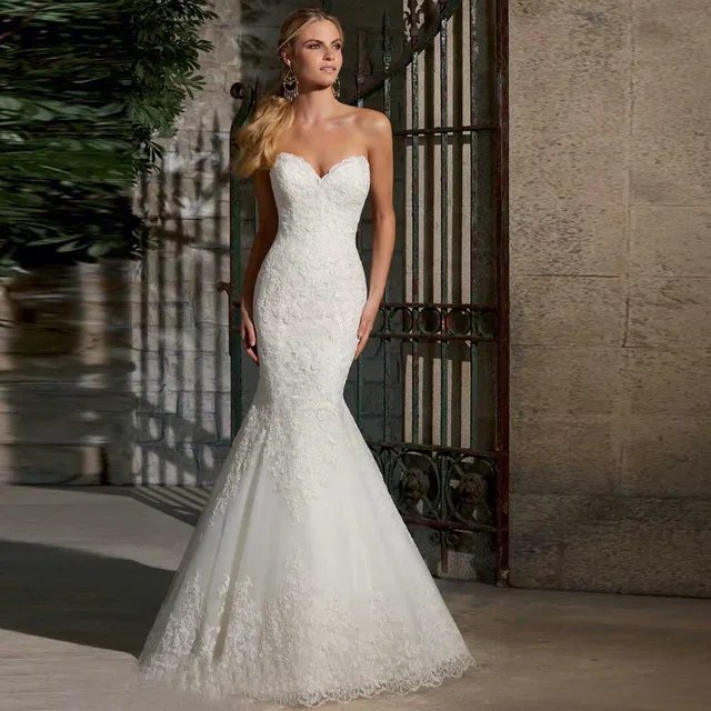 Custom Fit Mermaid Lace Liques Wedding Gowns White Ivory Color Custom Fit Mermaid Lace Liques Wedding Gowns White Ivory Color Bridal Dress Quick Shipping