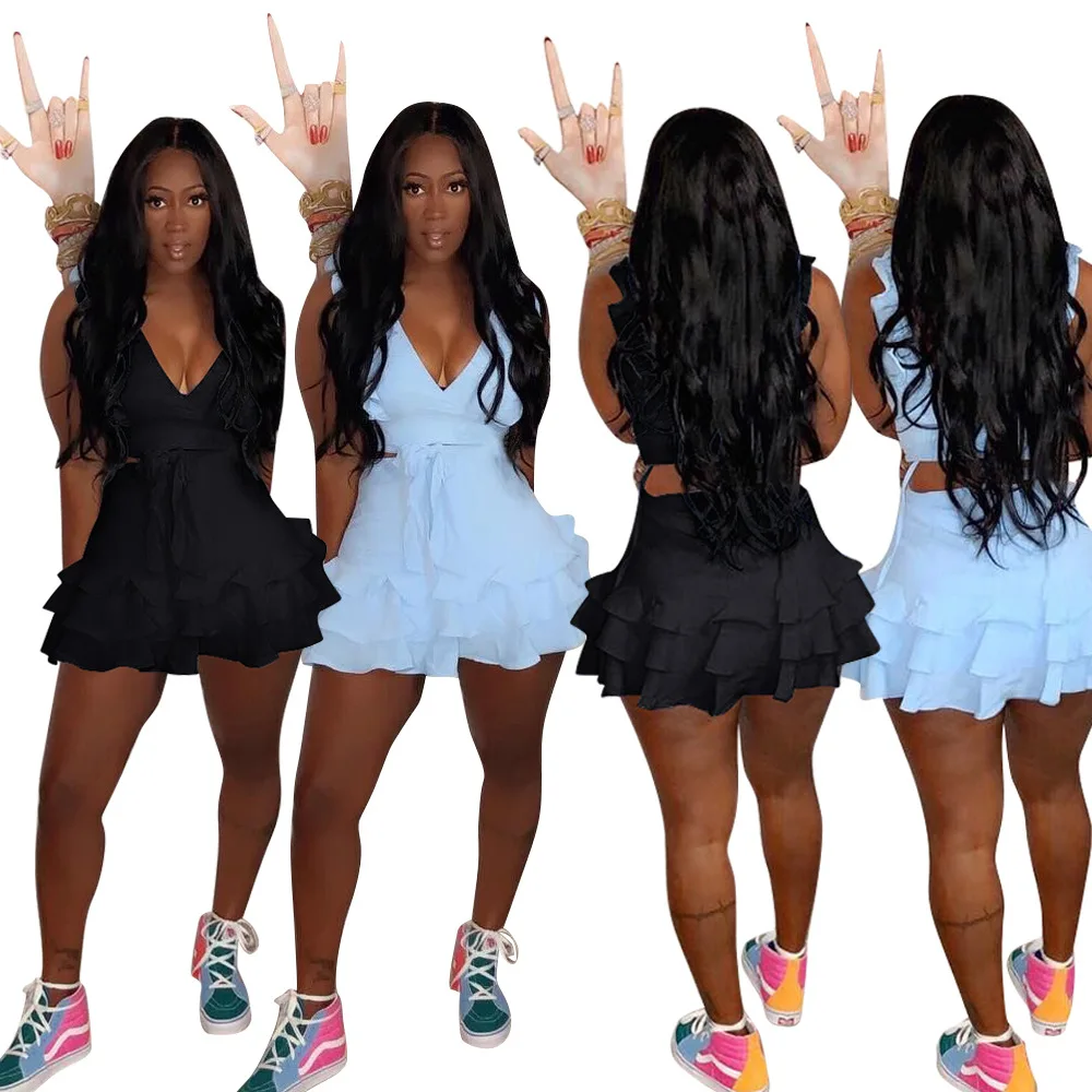 

2019 women new summer deep v-neck ruffles side up short cascade ruffles above the knee mini dress sexy evening dresses LD8325