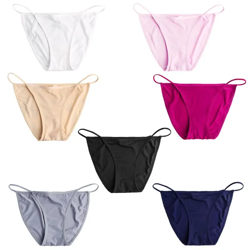 

Womens Seamless Ice Silk Sexy T-Back Underwear Briefs Solid Color Thin Bandage Lingerie G-String Low Rise Bikini Thong Panties