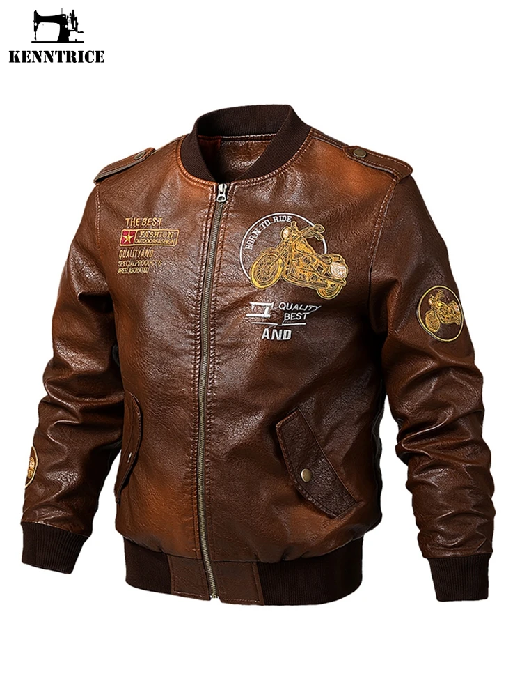 

KENNTRICE Men's Leather Coat Vintage Military Tactical Jacket Motorcycle Spring Casual Mens Biker Jacket Plus Size 5XL