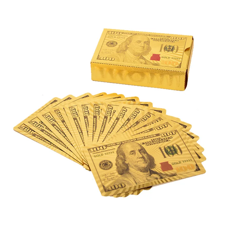 Poker-Us dollars 24K золото покер игральные карты Золотая фольга покер праздничные подарки на день рождения водонепроницаемые игры Игральные карты золотой покерный набор деревянная подарочная коробка - Цвет: Poker-Us dollars