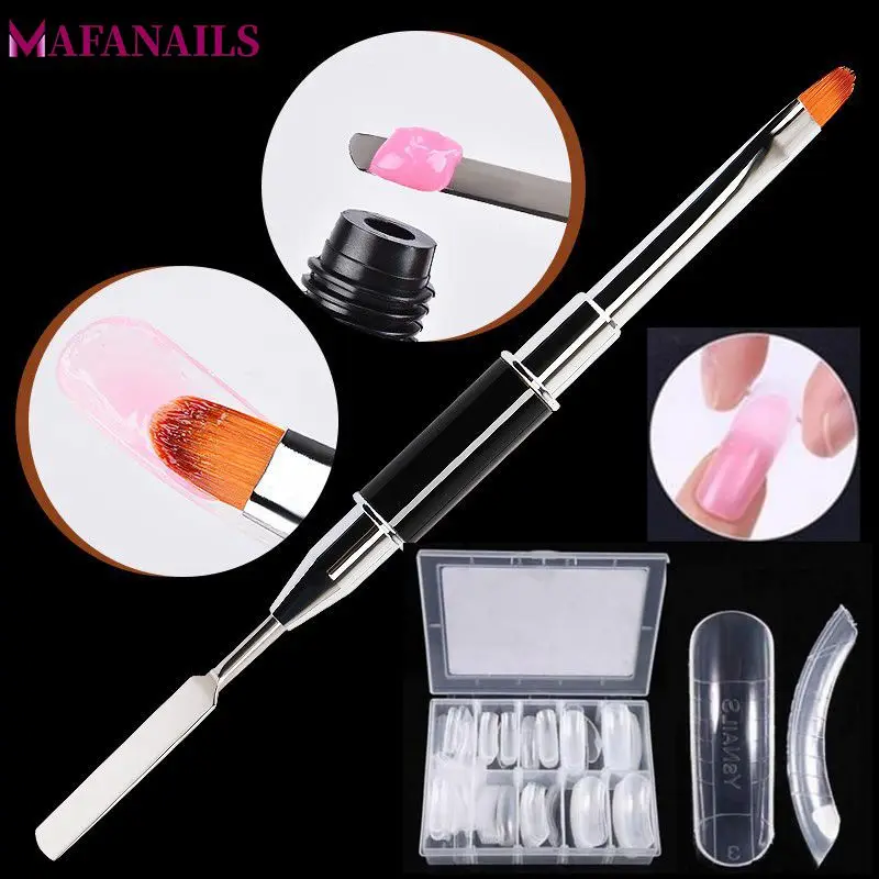 

100Pcs/Box Quick Building Poly Gel Nail Tips Mold + 1 Pc Dual-end Nail Tips Extension UV Builder PolyGel Brush Tool TDS26+TRP15