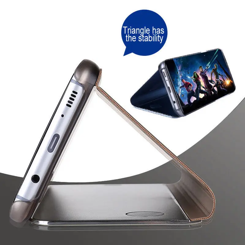 For iPhone X Coque Luxury Mirror Plating Clear S View Flip Leather Stand Case Cover for iPhone 6 6S 6S Plus 7 7 Plus 8 Fundas