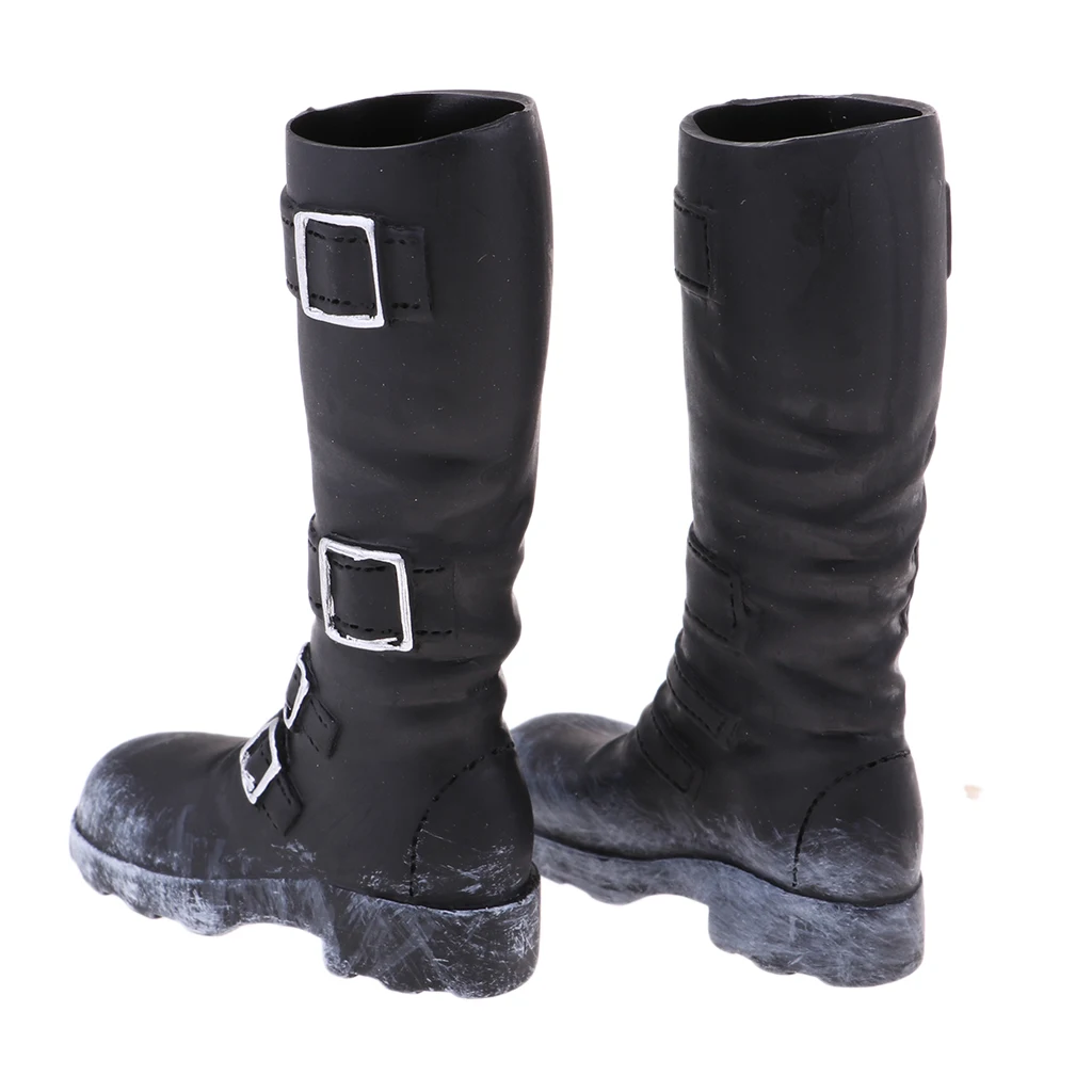 1/6 Scale Men's Black Mid-calf Knee High Boots for 12'' Phicen Action Figure