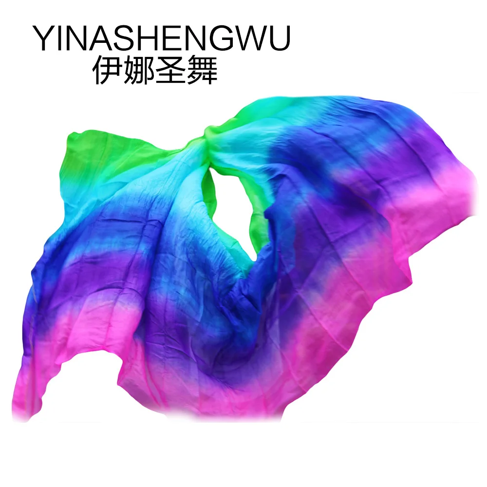 

High Quality Dance veils Handmade Natural Silk Belly Dance Veils Dance Props Silk Veils Rainbow color