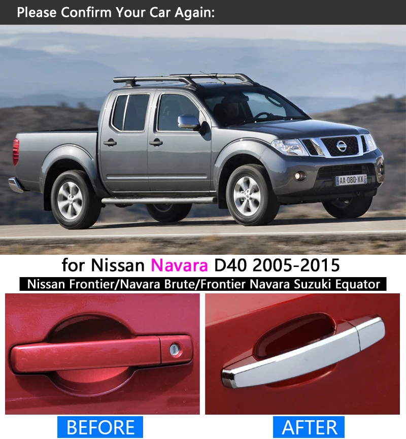 Lfldmj Nouvel Autocollant de feu arrière de Garniture de Cuvette de poignée de Porte chromée pour Nissan Navara Frontier D40 4 Portes 2005-2013