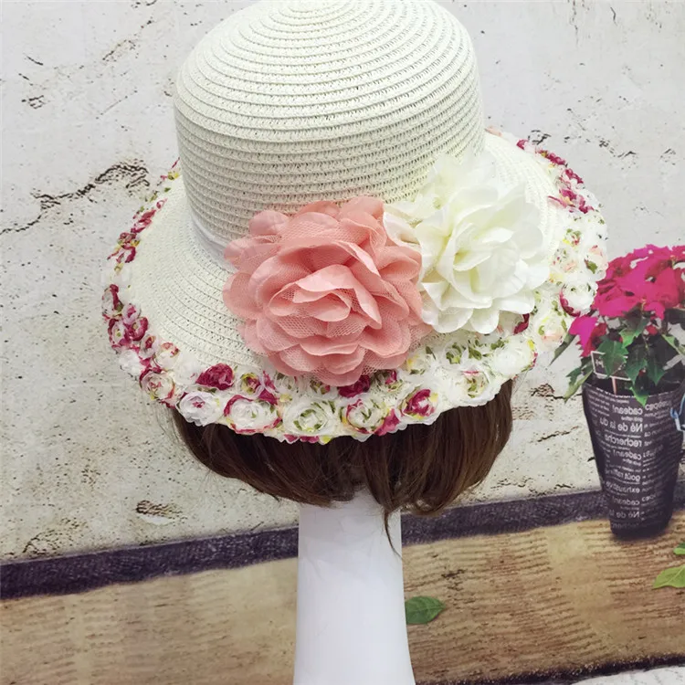 2018 Summer New Arrived Sweet Lady Lace Floral Straw Hat Outdoor Sunscreen Casual Beach Sun Hat ACA79 (3)
