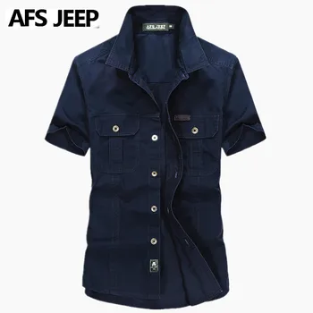 

AFS JEEP Short Sleeve Battlefield Military Shirts Plus Size 5XL Men's Summer Casual Shirts 100% Cotton Men Brand Clothing 8808