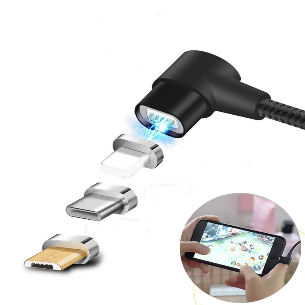 Beste De 6 Generatie Magnetische Kabel 90 Graden L Opladen Hoofd USB kabel Voor iphone 6 7 Samsung Huawei Xiaomi Adapter Usb Data kabel