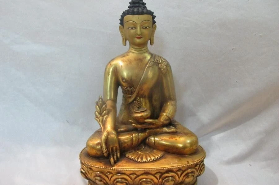 

12"Tibet Fane Wonderful 100% Bronze 24k Gild Sakyamun Pharmacist Buddha Statue