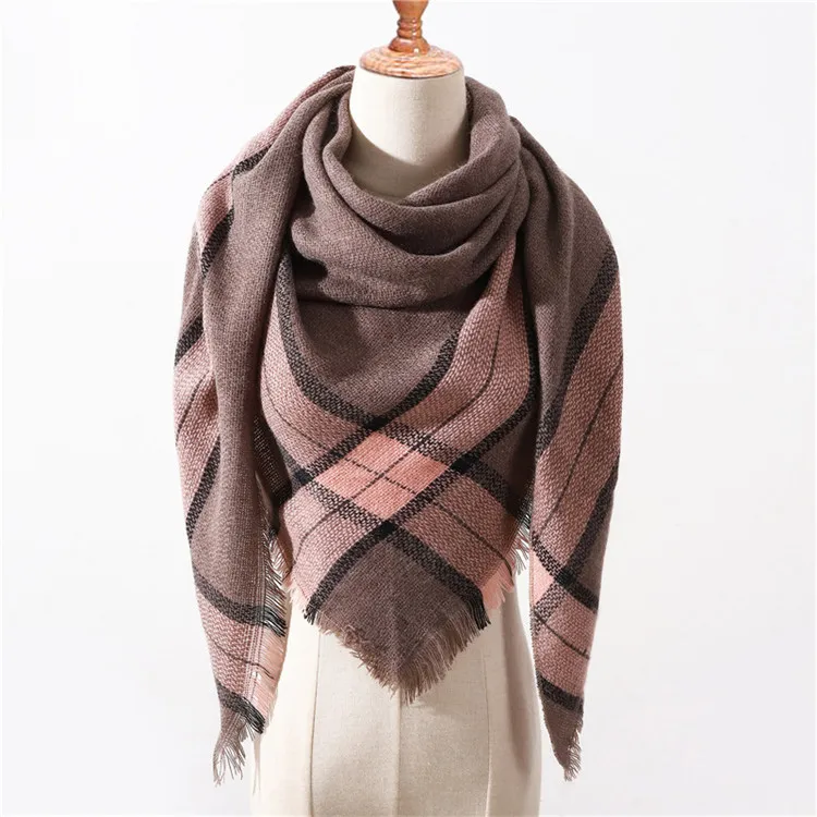 LaMaxPa Модный зимний теплый клетчатый треугольный шарф для женщин/леди одеяло пашмины шаль длинный кашемировый женский кашне, накидки - Цвет: 35