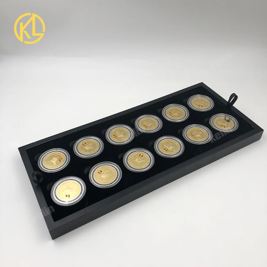 

24pcs 100 Trillion Dollars Zimbabwe Gold plated Banknote Coin with nice wooden Tray for good selling with certificates