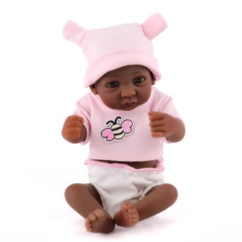 

28CM Full Silicone Reborn Baby Mini Ethnic Dolls Lifelike Black Skin Newborn Babies Doll Play House Bath Shower Toy