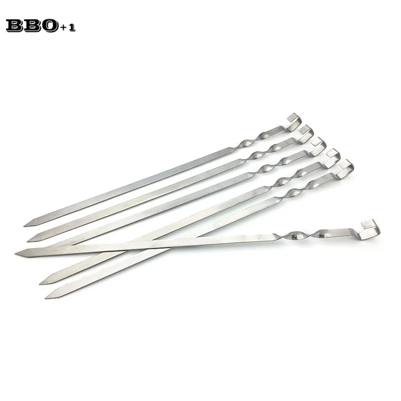 6/10/12pc Flat BBQ Skewers 45cm 17.5'' Stainless Steel Meat Metal BBQ Stick Barbecue Grill Skewers Long Roasting Kebab Fork