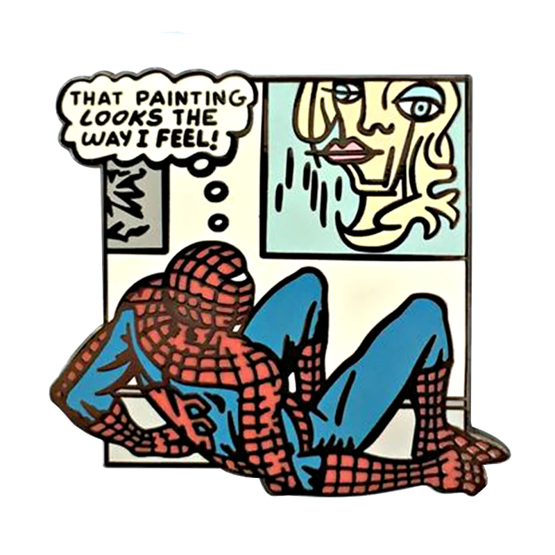 

Spidey feels pin comic book panel brooch painting illustration art popular meme badge cool idea to show mess feel