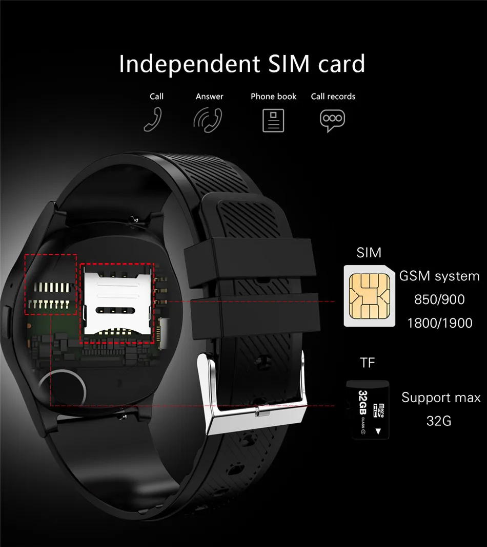 Smart Watch Men Sport Activity Fitness tracker Pedometer Sim Card Wristwatch with Camera Play Music Smartwatch