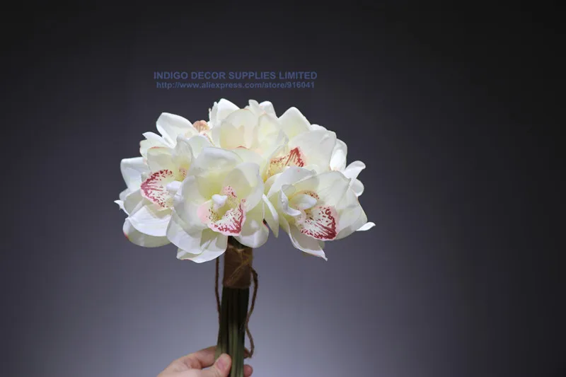 Индиго-5 шт Мини Белый орхидеи Цимбидиум букет Настоящее касание Свадебные цветы искусственные цветы события партии