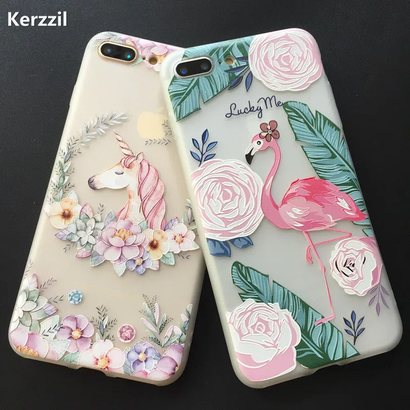Чехол Kerzzil с милым единорогом фламинго для iPhone 7 6 6S Plus мягкий чехол из ТПУ милыми