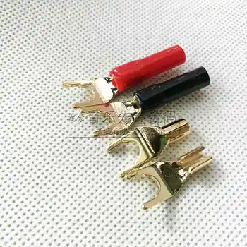 

4pcs Full copper plated gold soft tail Y plug 24K gold banana plug U-shaped fork integrated Y plug