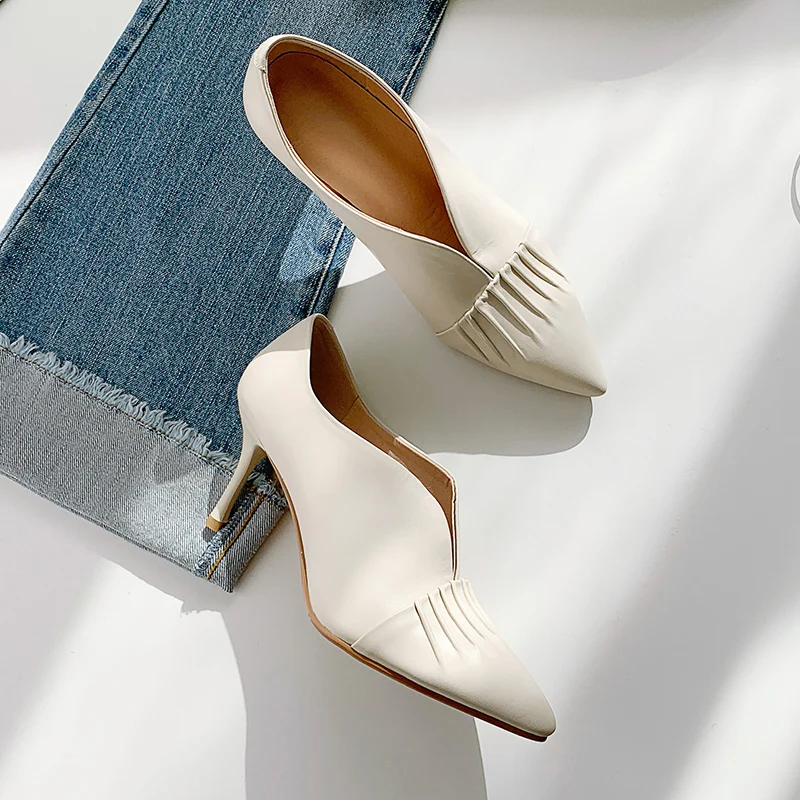 Mnixuan Tamaño Mujeres Oficina Nuevo Puntiagudo Las Roma Pie 43 Zapatos Hecho A Señora Fino Bombas De Altos Beige Estilo Dedo Tacones Tacón Del Genuino 2019 negro Mano Cuero SnB0rSxOAq