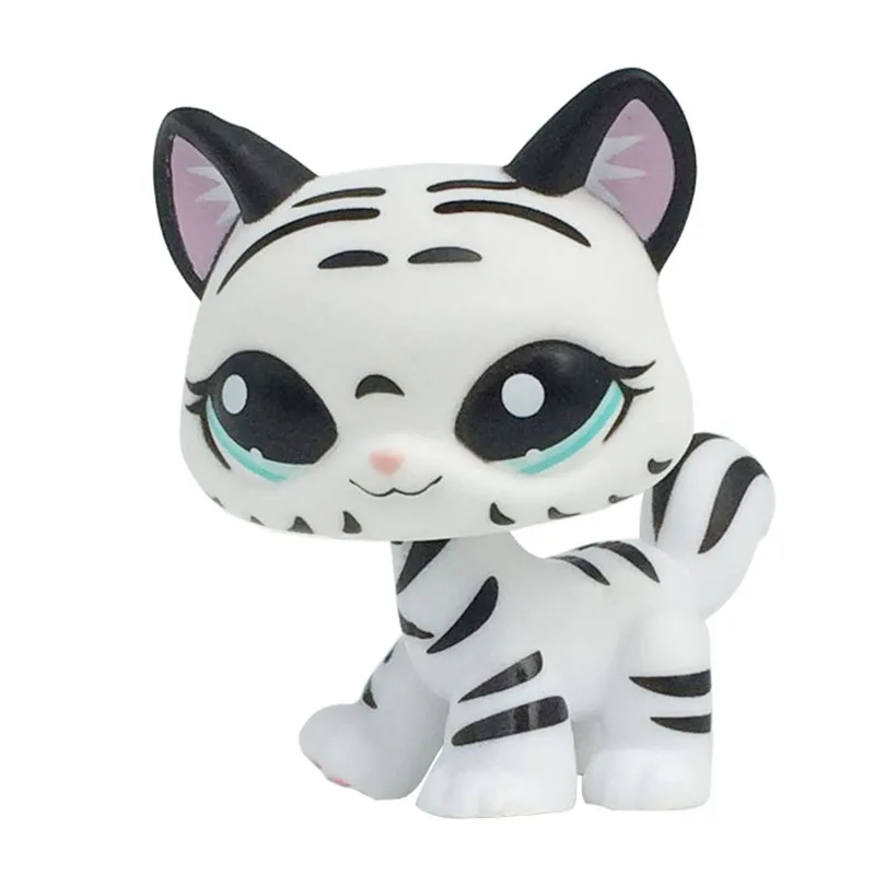 

Rare animal standing pet shop lps toys black & white striped cat tiger kitty blue eyes Christmas gift toys for kids