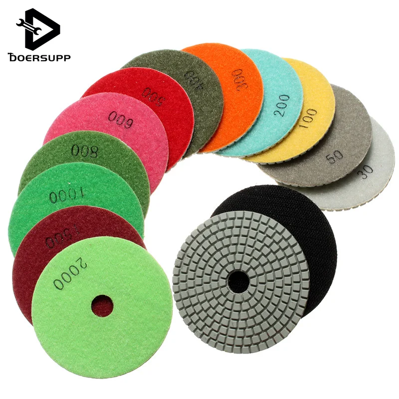 

New Arrival 14Pcs/set 4 Inch 100mm Wet/Dry Diamond Polishing Pads Set Granite Concrete Marble Stone Best Price