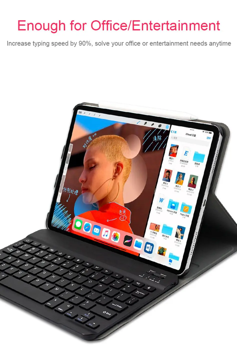 Клавиатура для iPad Pro 12,9 2018 чехол Tri-складной держатель Регулируемый угол задняя крышка для iPad Pro 12,9 "A1876 A2014 A1895 a1983capa