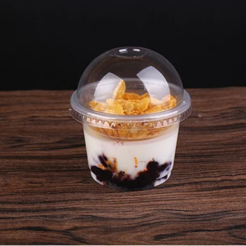 

25pcs 250ml Disposable Salad Cup Transparent Plastic Dessert Bowl Container with Lid for Bar Cafe Home (Dome Lid with Hole)