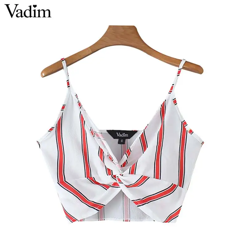 Vadim Женская Полосатая майка с открытой спиной глубокий v образный вырез бант