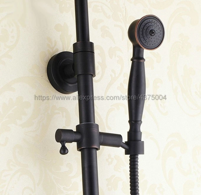 Black Oil Rubbed Brass Shower Faucet Set Wall Mounted Bathtub Mixer Tap Rain Shower Faucet Hand Shower Nhg127