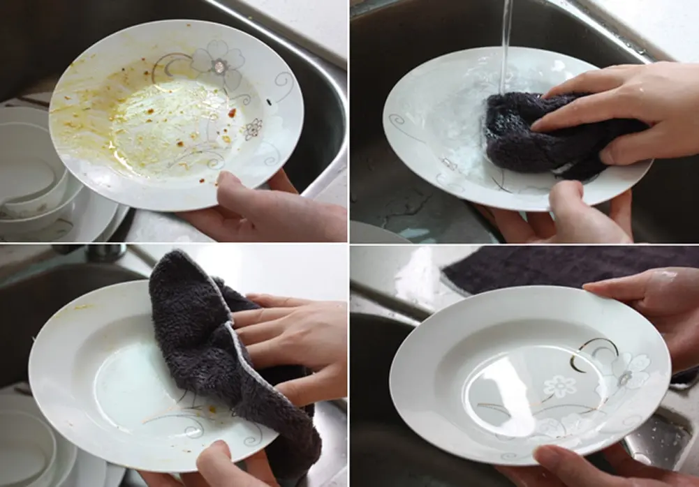 

High Efficient Anti-grease Dish Cloth Bamboo Fiber Washing Towel Magic Kitchen Cleaning Wiping Rags Color Randomly