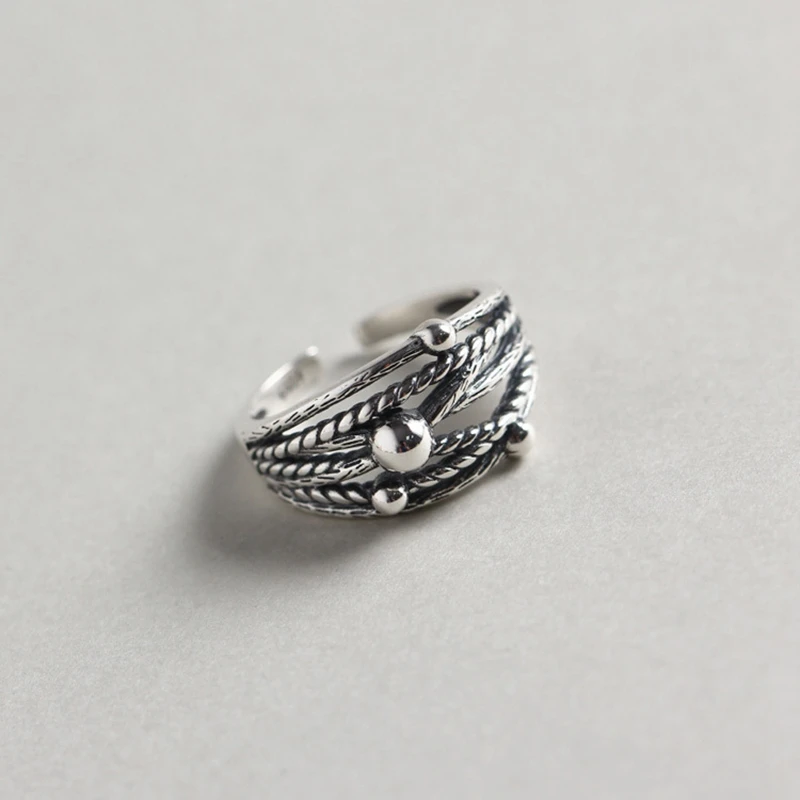 Стерлинговое Серебро 925 пробы, волнистые кольца, серебряная волнистая линия, круглый дизайн бусин, винтажные кольца для женщин, ювелирные изделия