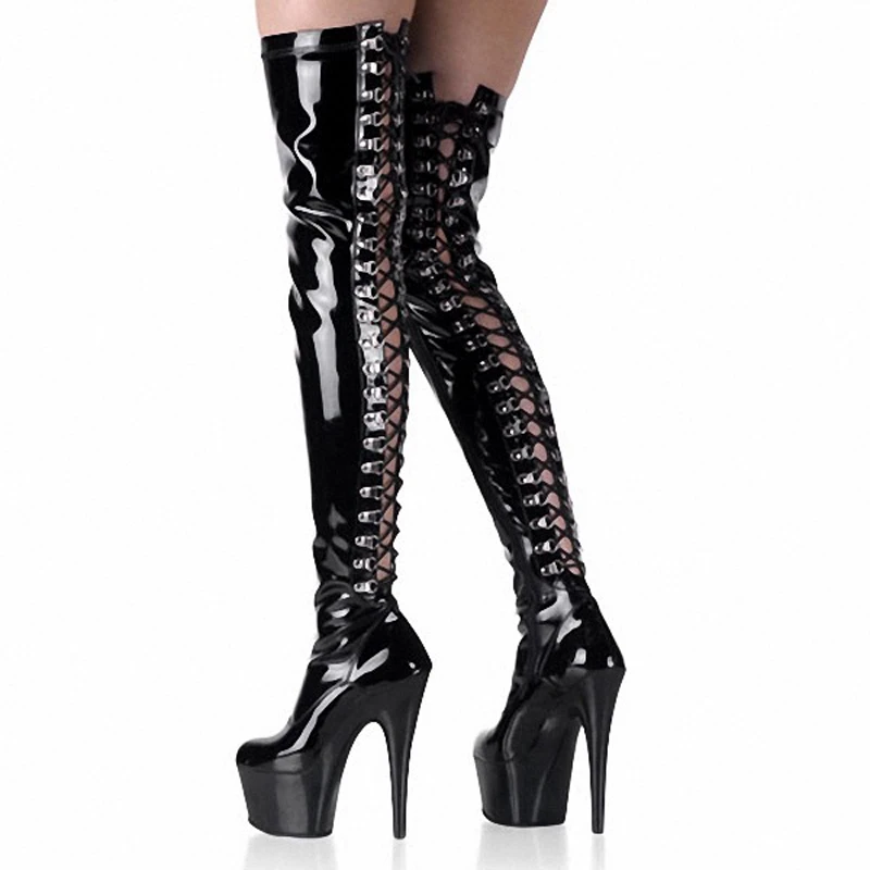 

Size 35-46 Women Over The Knee Boots Sexy Back Lace Up Hollow Out Long Boots High Heels Platform Boots Pole Dancing Stage Shoes