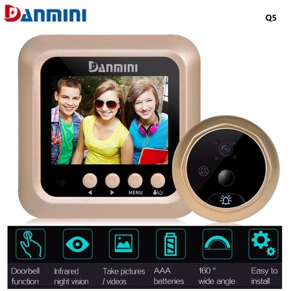 

Multifunction 2.4 Inch TFT Color Screen Visual Doorbell Night Vision Motion Detection No Disturb Viewer+2.0MP HD Camera Peephole
