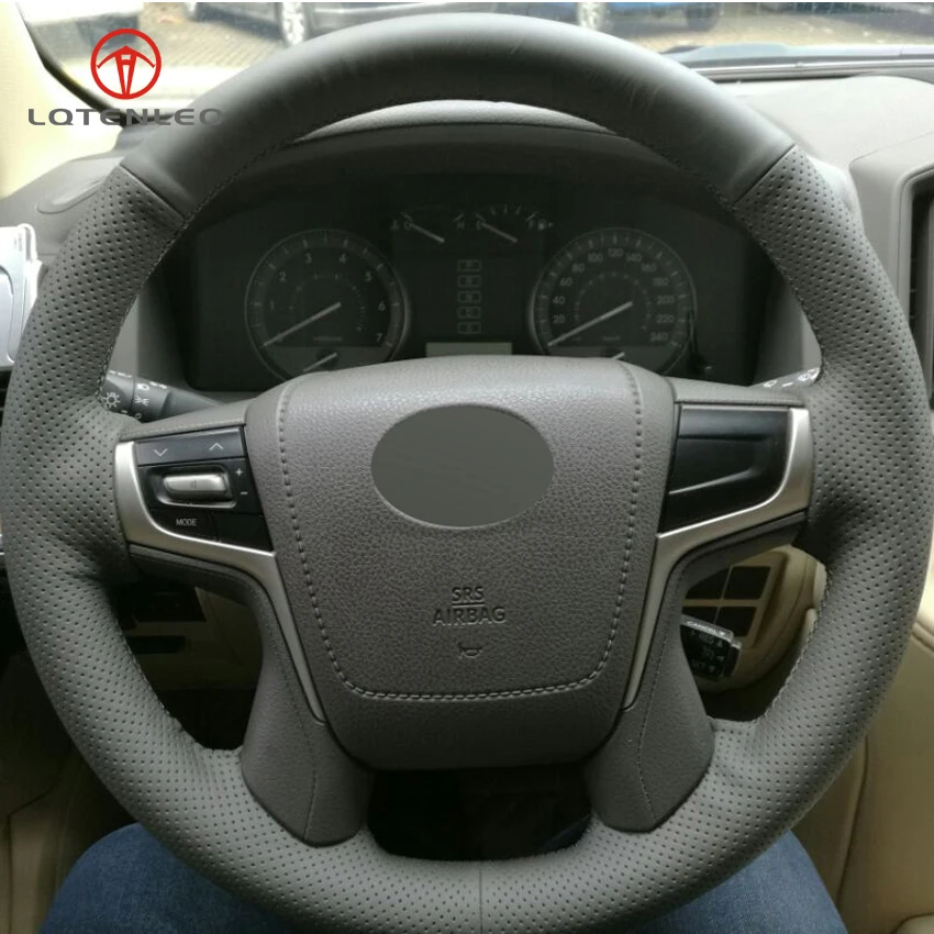 LQTENLEO Dark Gray Genuine Leather DIY Hand stitched Car Steering Wheel