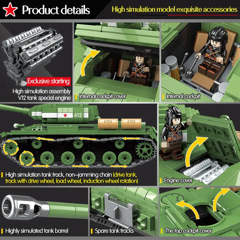 1068pcs-Military-IS-2M-Heavy-Tank-Soldier-Weapon-Building-Blocks-Compatible-LegoINGLY-Tank-WW2-Bricks-Army (7)