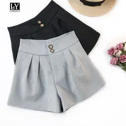 Ly Вари Lin весенние шорты Для женщин Повседневное мода высокая посадка на пуговице трапециевидной формы короткие брюки женские Офисные