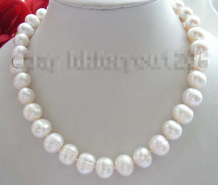 

Free shipping 17" Genuine Natural 14mm White Pearl Necklace 14k!
