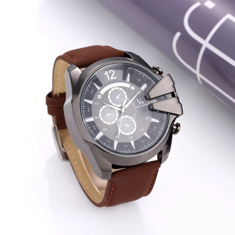 V6 watch men watch top brand military sport watches leather men s watch quartz clock montre