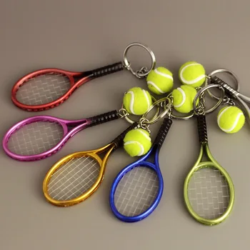 

20pcs Hot sale Small Metal Tennis Racket Key chains Toy Key rings birthday gifts ball toys wholesale