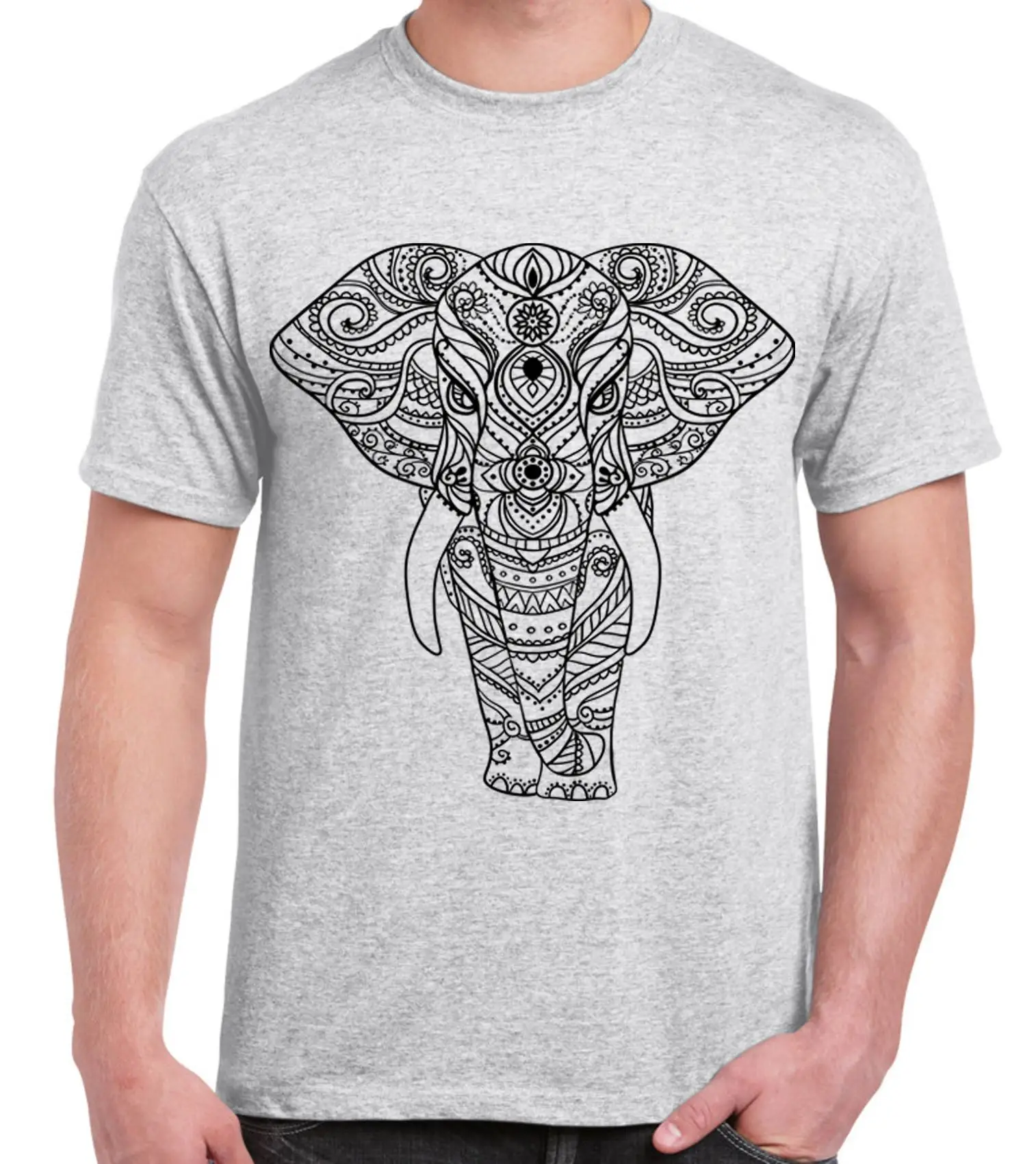 Tribal Indian Elephant Tattoo Large Print Men's T Shirt