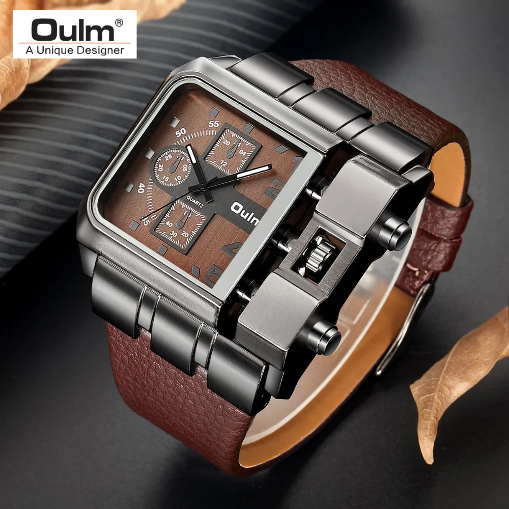 

Oulm 3364 Casual Wristwatch Square Dial Wide Strap Men's Quartz Watch Luxury Brand Male Clock Super Big Men Watches montre homme