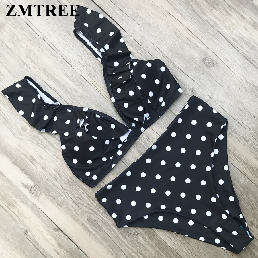 Женский комплект бикини ZMTREE купальный костюм в горошек с высокой талией и