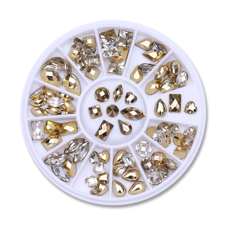 

3D Nail Art Rhinestone Wheel Charms Double-sided Heart Water Drop Shape Gold Nail Art Decorations Nails Tips