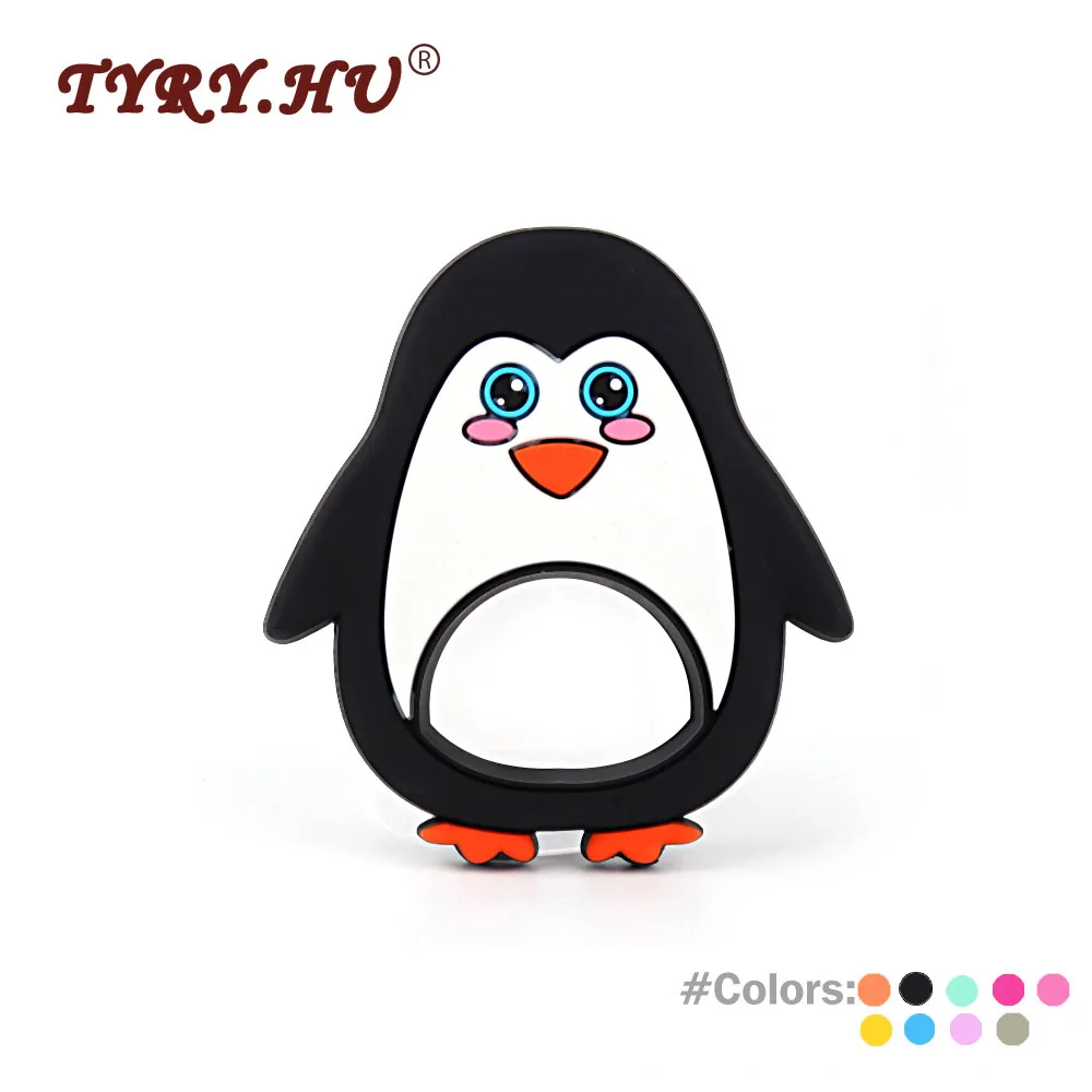 

TYRY.HU 1Pcs Penguin Silicone Teether Food Grade Baby Teether Toy Infant Teething Chewable Cartoon Silicone Necklace Pendant