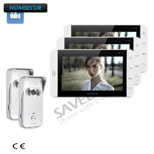 

HOMSECUR Color Video Door Phone Intercom with 3*7" TFT Color Screen + 2*700TVL HD CMOS Camera