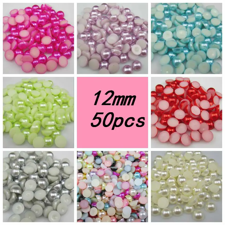 

New Arrival Many Colors 12mm 50Pcs Craft ABS Imitation Pearls Half Round Flatback Pearls Resin Scrapbook Beads For Diy Deco