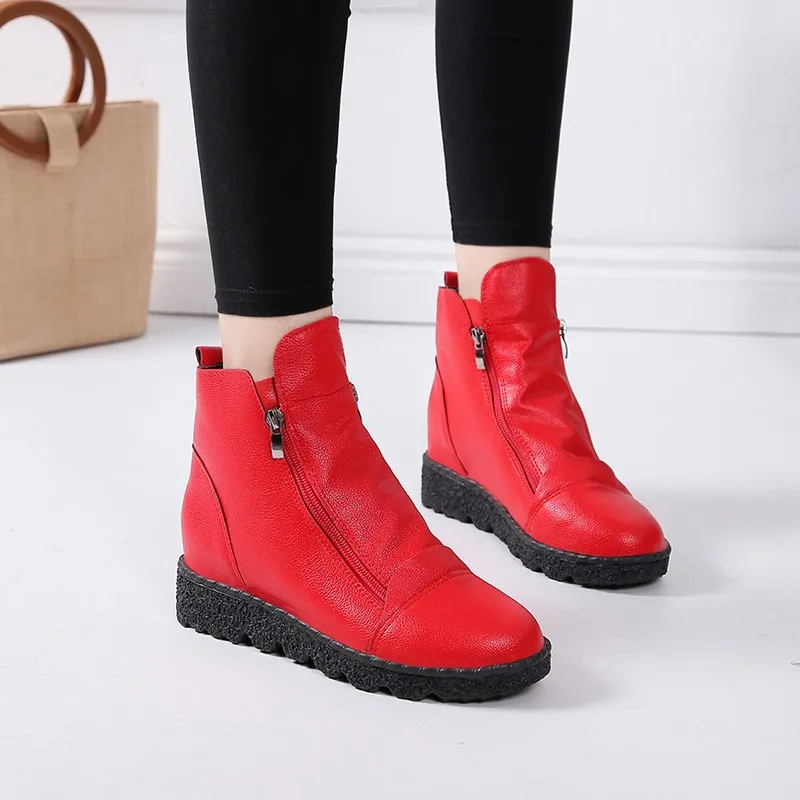 

Fashion Botines Mujer 2018 Winter Ankle Boots For Women Wedges Rubber Booties Plush Insole Platform Snow Boots Red Black